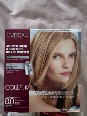LOREAL EXPRESS Hair Color & highlights 8.0 Toasted Coconut Medium Blonde